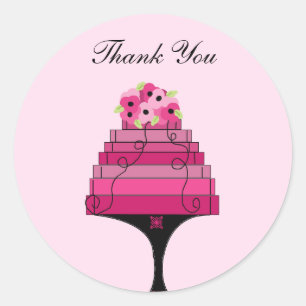 Sticker Rond Gâteau Rose Élégant Merci