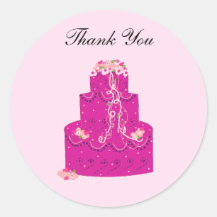Sticker Rond Gâteau Rose Élégant Merci