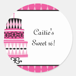 Sticker Rond Gâteau rose et noir