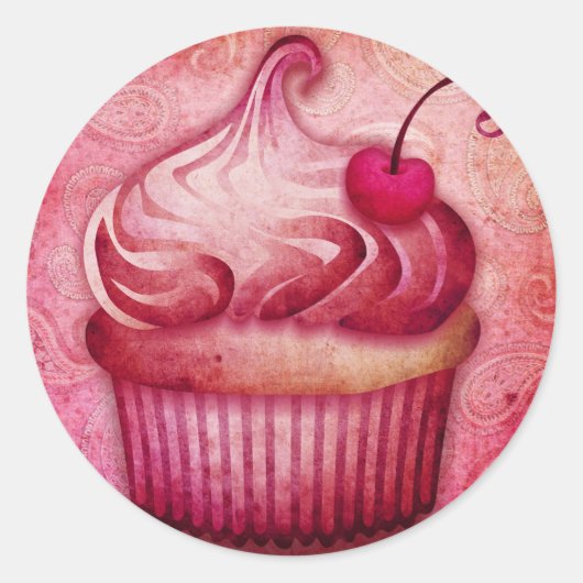 Sticker Rond gâteau rose paisley (Devant)
