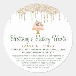 Sticker Rond Gâteau rose pâle de boulangerie avec gouttes de pa