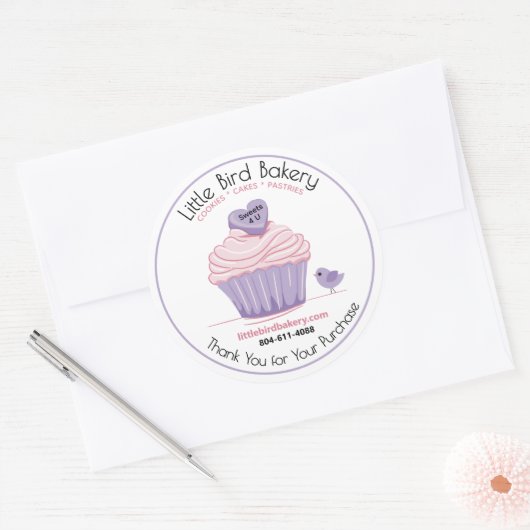 Sticker Rond Gâteau rose personnalisable Merci Boulangerie (Enveloppe)