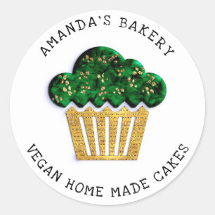 Sticker Rond Gâteaux Boulangerie maison douce Muffin Gold Green