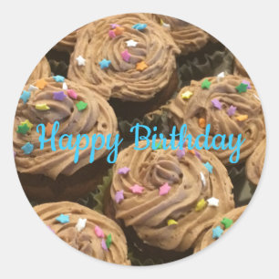Sticker Rond Gâteaux cupcakes d'anniversaire glaçage au chocola