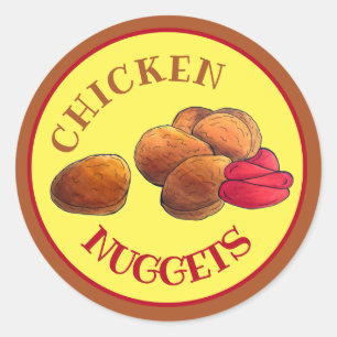 Sticker Rond Gâteaux de poulet avec Ketchup Junk Food Foody