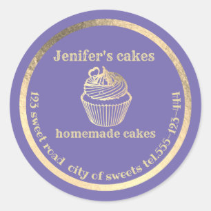 Sticker Rond Gâteaux et gâteaux faits maison en or