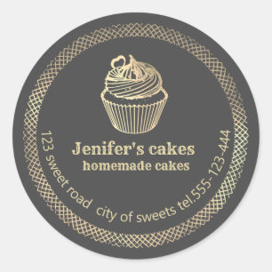 Sticker Rond Gâteaux et gâteaux faits maison en or