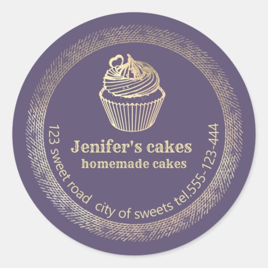 Sticker Rond Gâteaux et gâteaux faits maison en or (Devant)