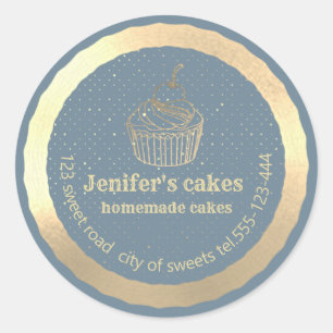 Sticker Rond Gâteaux et gâteaux faits maison en or