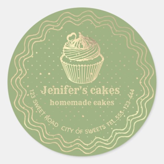 Sticker Rond Gâteaux et gâteaux faits maison en or (Devant)