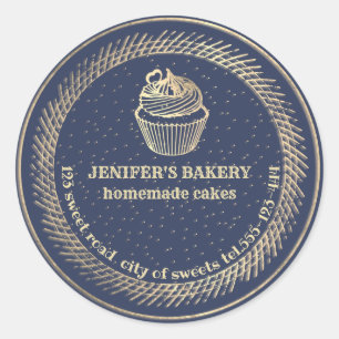 Sticker Rond Gâteaux et gâteaux faits maison en or