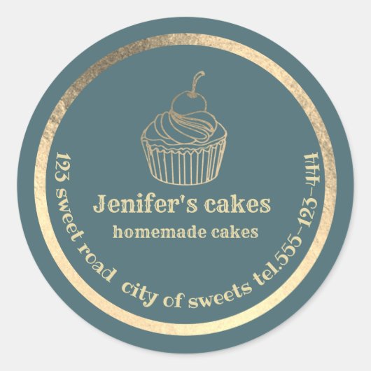 Sticker Rond Gâteaux et gâteaux faits maison en or (Devant)