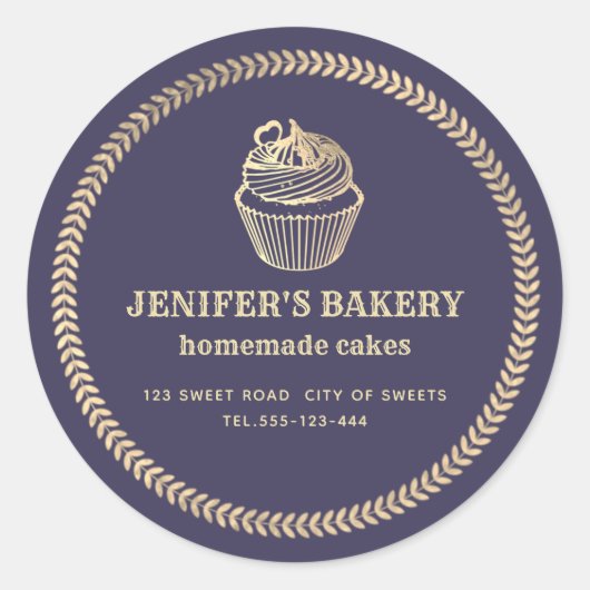 Sticker Rond Gâteaux et gâteaux faits maison en or (Devant)