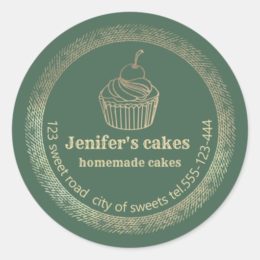 Sticker Rond Gâteaux et gâteaux faits maison en or (Devant)