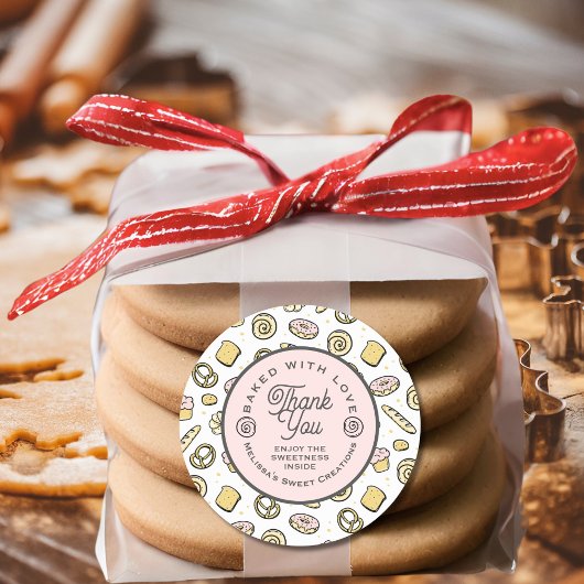 Sticker Rond Gâteaux sucrés mignonettes Motifs cuits avec amour