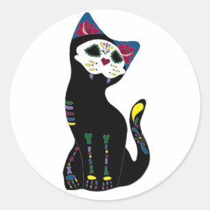 Sticker Rond 'Gato Muerto' Dia De Los Muertos Chat