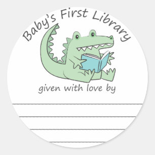 Sticker Rond Gator lisant la première bibliothèque de bibliothè