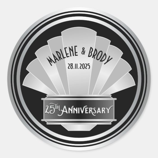 Sticker Rond Gatsby Art déco Mariage 25e anniversaire d'argent (Devant)