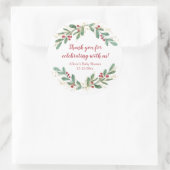 Sticker Rond Gaufrette de Noël rouge en aquarelle verte dorée (Sac)