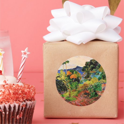 Sticker Rond Gauguin - Paysage Martinique (Fête)