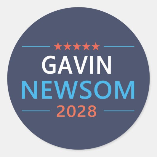 Sticker Rond Gavin Newsom 2028 Pour Président (Devant)