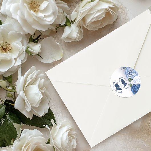 Sticker Rond Gay Grooms Regency Roses bleus