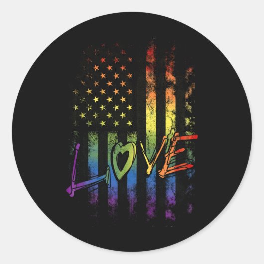 Sticker Rond Gay Lesbienne Trans Bi Pride Lgbt Rainbow American (Devant)