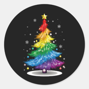 Sticker Rond Gay LGBT Fierté Arc-en-ciel Arbre de Noël Joyeux N