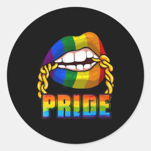 Sticker Rond Gay pride Rainbow Lips Mois de sensibilisation LGB
