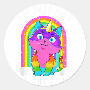 Sticker Rond Gay Unicorn Chat LGBT Pride Drapeau Je ne suis pas