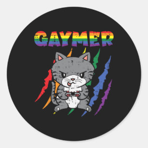 Sticker Rond Gaymer Purride Chat jeu vidéo Gamer Lgbtq Rainbow