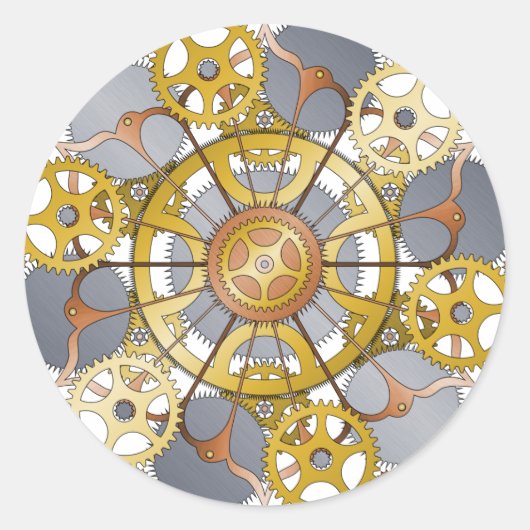 Sticker Rond Gears and Cogs Mandala Design (Devant)