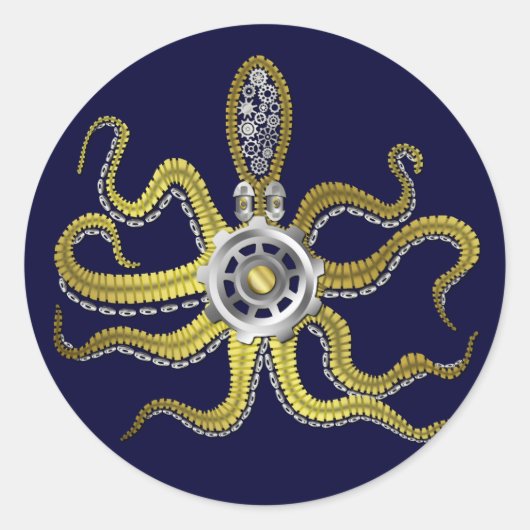 Sticker Rond Gears Steampunk Octopus Kraken (Devant)