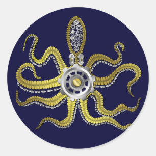 Sticker Rond Gears Steampunk Octopus Kraken