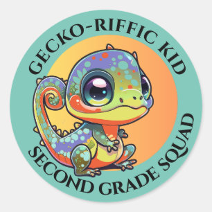 Sticker Rond Gecko Coloré Mignon avec Options de Texte Personna