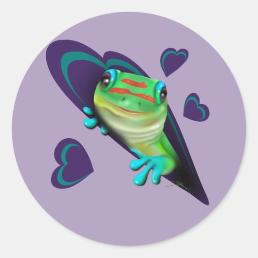 Sticker Rond Gecko Et Coeurs (Devant)