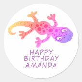 Sticker Rond Gecko Gecko Lizard Rainbow Girls Anniversaire (Devant)