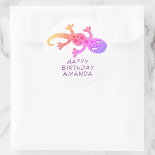 Sticker Rond Gecko Gecko Lizard Rainbow Girls Anniversaire (Sac)