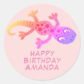 Sticker Rond Gecko Gecko Lizard Rainbow Girls Anniversaire (Devant)