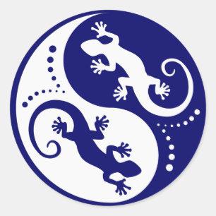 Sticker Rond Geckos de YIN et de YANG blancs + votre idée