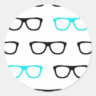 Sticker Rond geek lunettes bleu geek