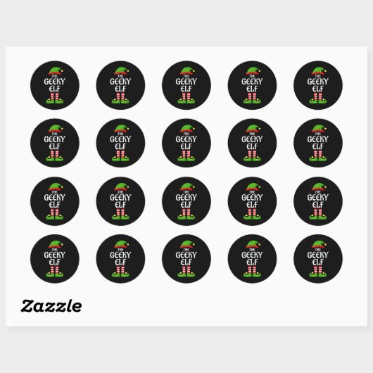 Sticker Rond Geeky Elf Family Matching Group Christmas Geek (Feuille)