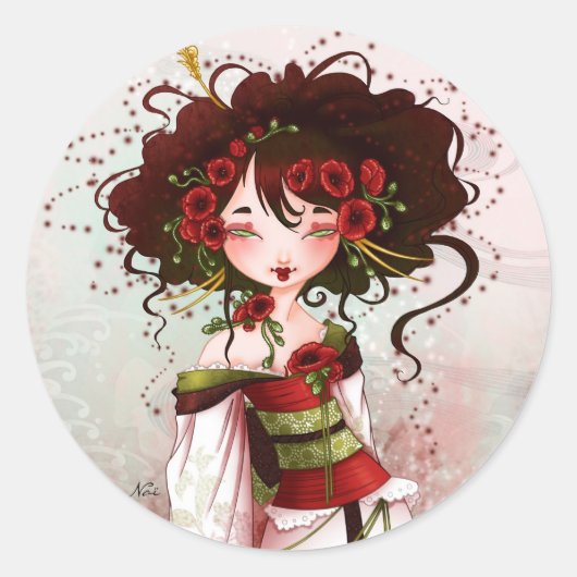 Sticker Rond Geisha coquelicot (Devant)