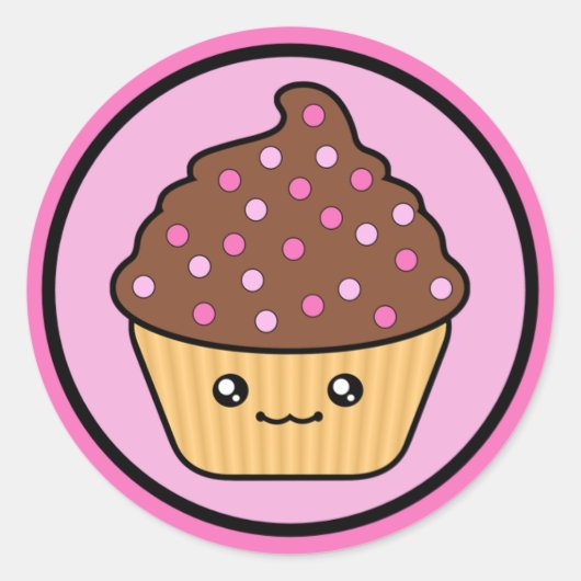 Sticker Rond Gel au chocolat Kawaii Cupcake (Devant)
