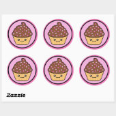 Sticker Rond Gel au chocolat Kawaii Cupcake (Feuille)
