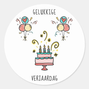 Sticker Rond Gelukkige Verjaardag   de Birthday contents