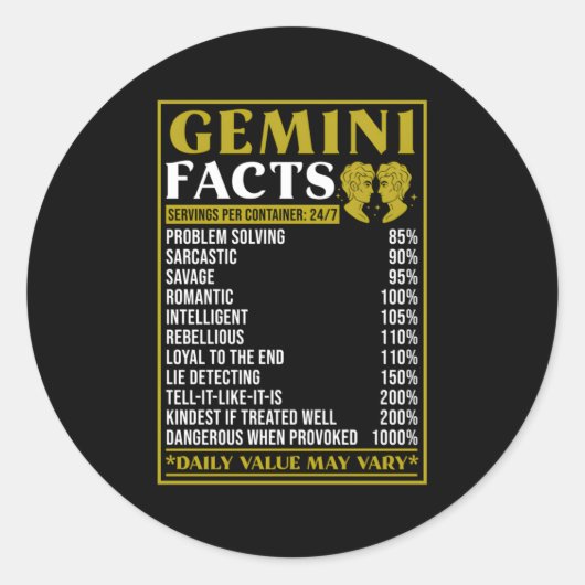 Sticker Rond Gemini Zodiac Faits Zodiac Faits Gemini (Devant)