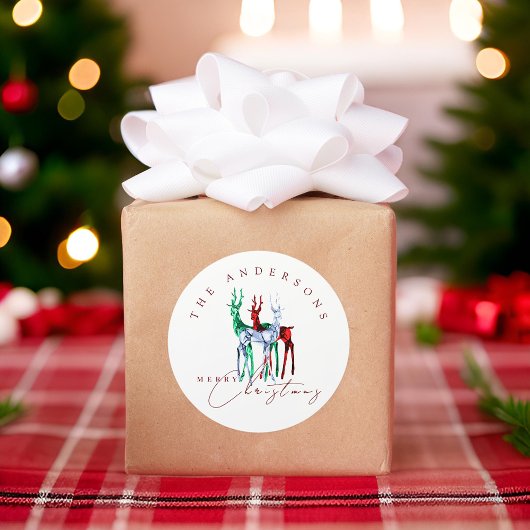 Sticker Rond Gemstone Crystal Reindeer Merry Christmas