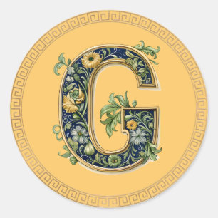 Sticker Rond Généré par l'IA à fleur de monogramme G