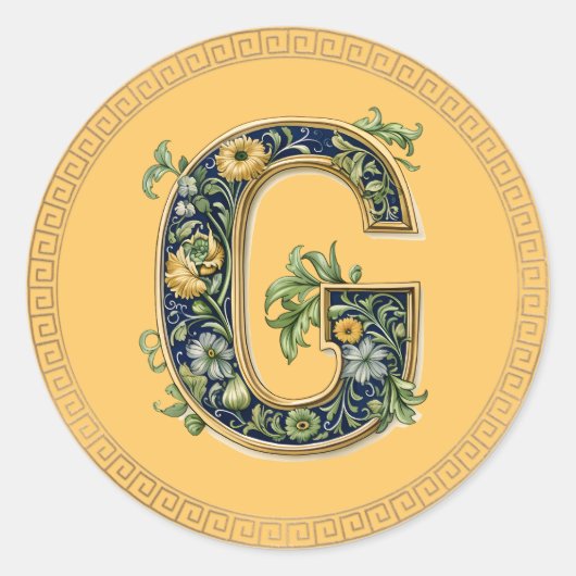 Sticker Rond Généré par l'IA à fleur de monogramme G (Devant)